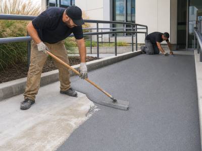 Crew installing a commercial rubber ramp