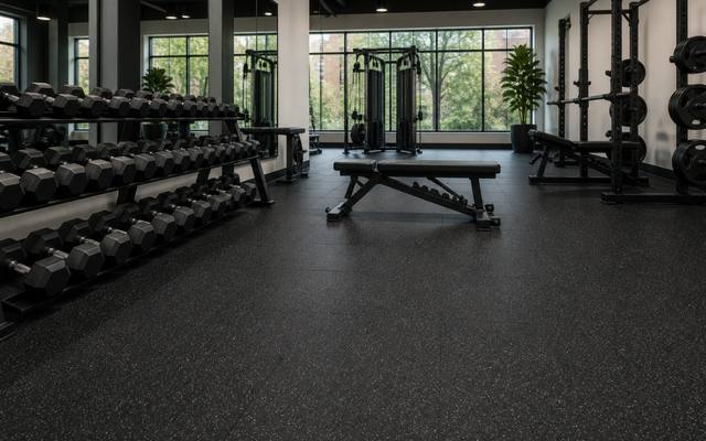 Finished rubber flooring in a home gym and fitness studio